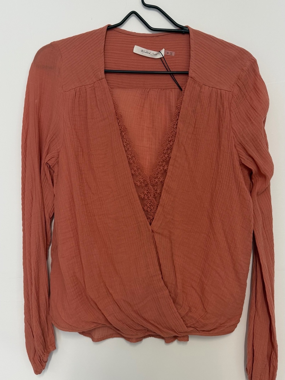 Mustard Seed Rust Wrap-Front Long Sleeve Top